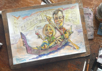  Шарж мужа и жены в Венеции на гандоле, Михаил Шабалин, шаржист