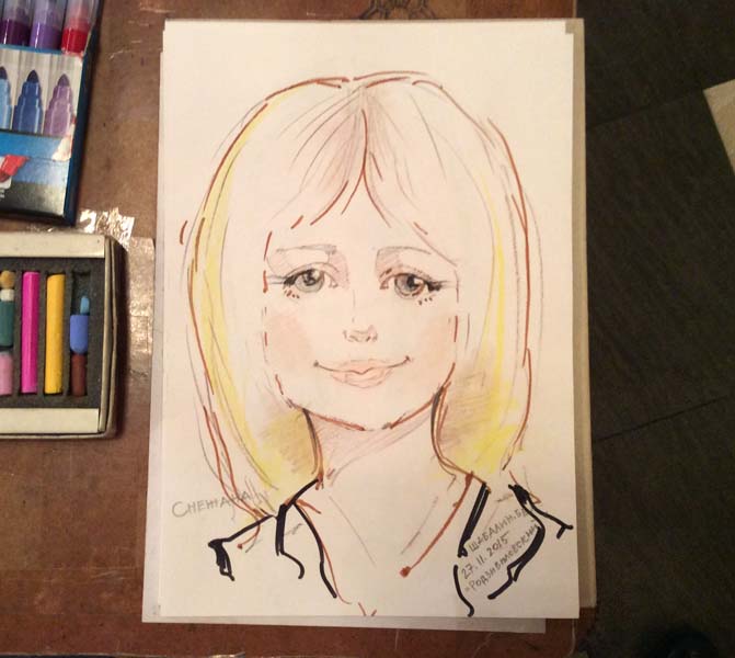  Шарж Снежаны цветными мелками от Мишеля