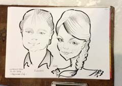 Шарж черным карандашом и маркером Алексея и Юли от шаржиста Мишеля