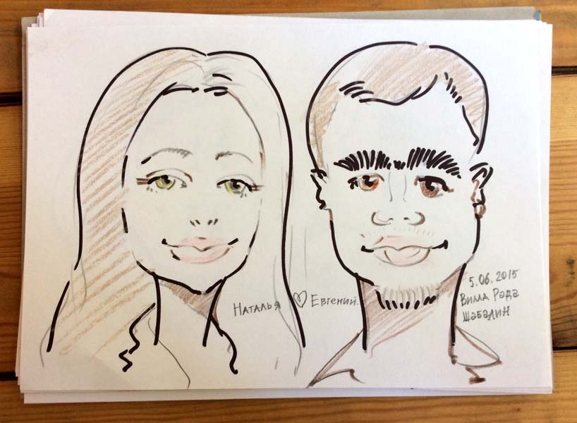 Рисунок Натальи и Евгения с темными бровями в карандаше 
