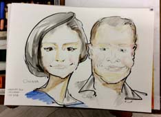 Шарж Оксаны и Саши выполненный акварелью