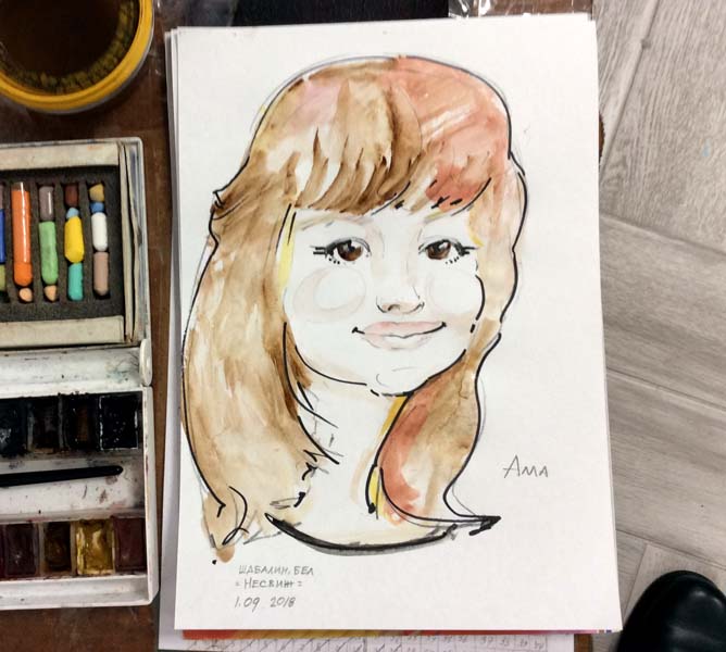 Шарж Аллы карандашами и фломастерами