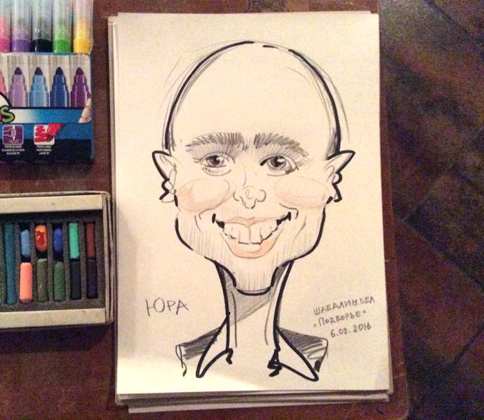 Шарж акварелью и маркером Юры